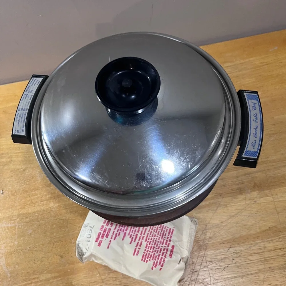 Vtg Miss Electra Table Chef Electric‎ Skillet MCM Stainless Steel Frying Pan 11